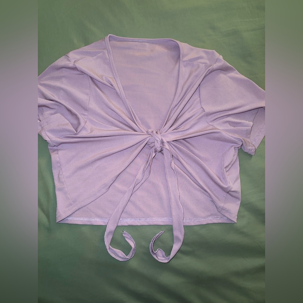 SHEIN Plus Lavender Tie Crop Top
